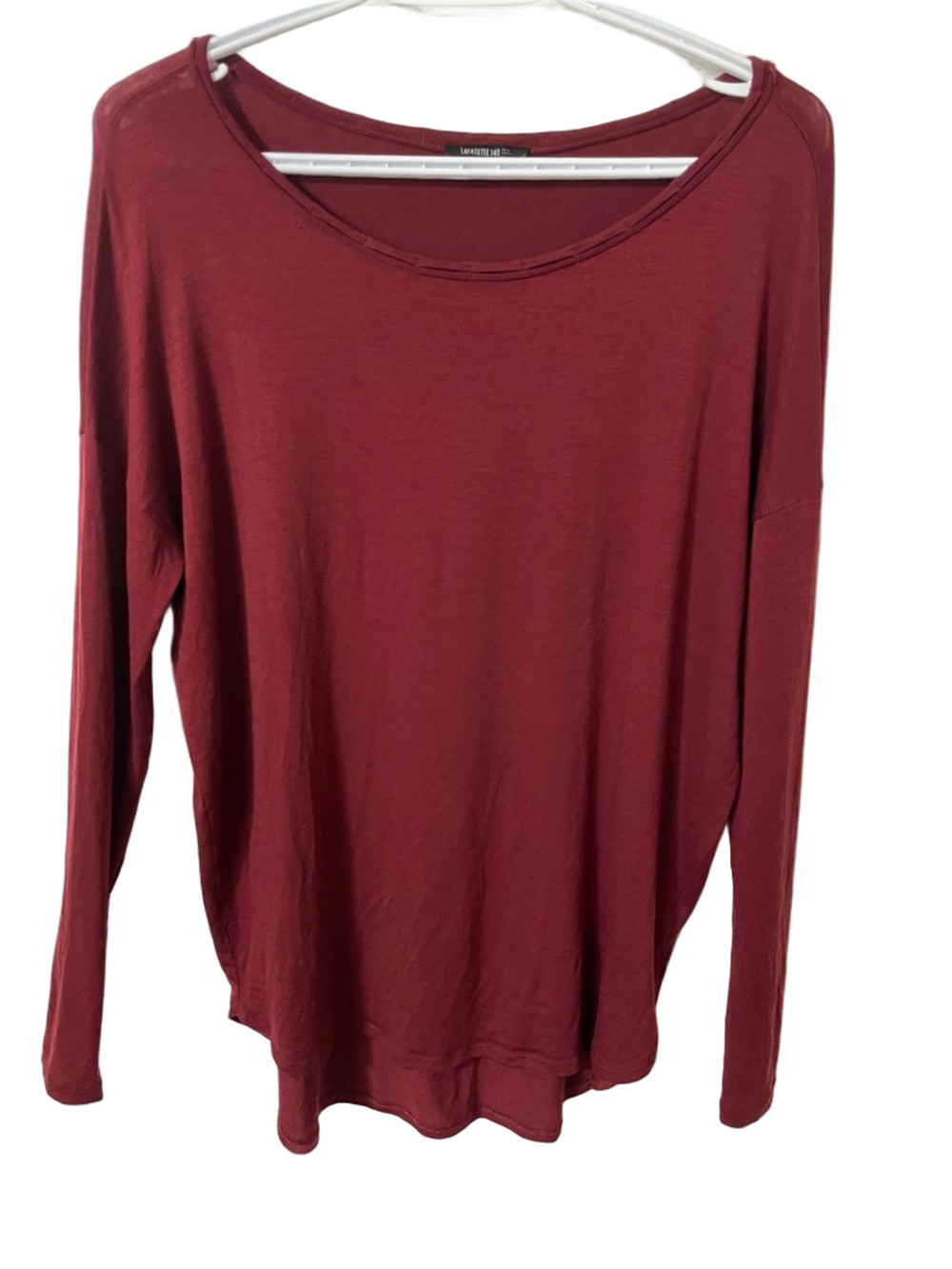 Lafayette 148 New York Long Sleeve Scoop Neck Top in Burgundy Size Medium